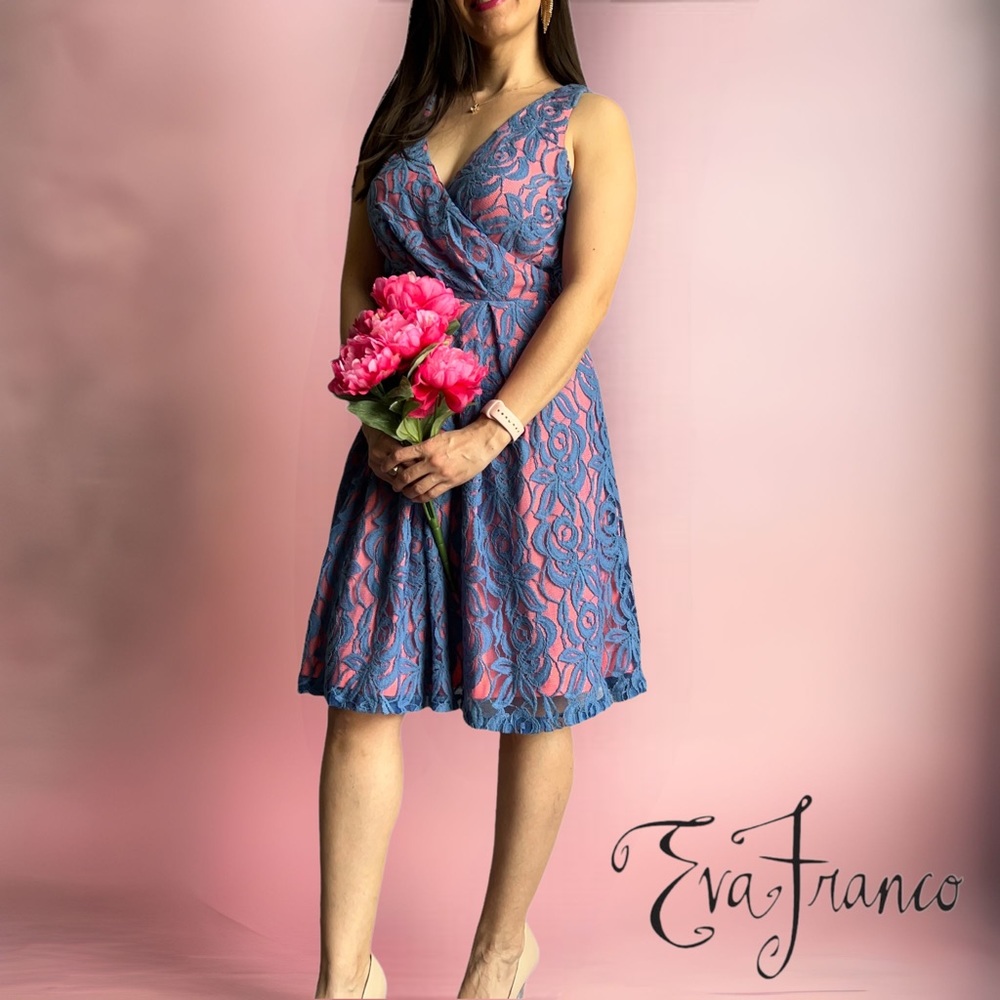 Anthropologie Eva Franco Lined Lace Blue Bright Coral, Pink size 6